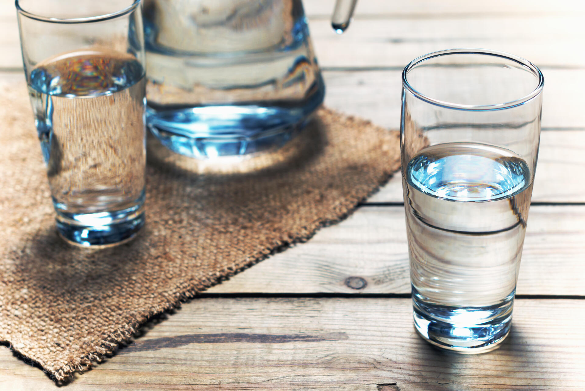 Glasses of clear drinking water