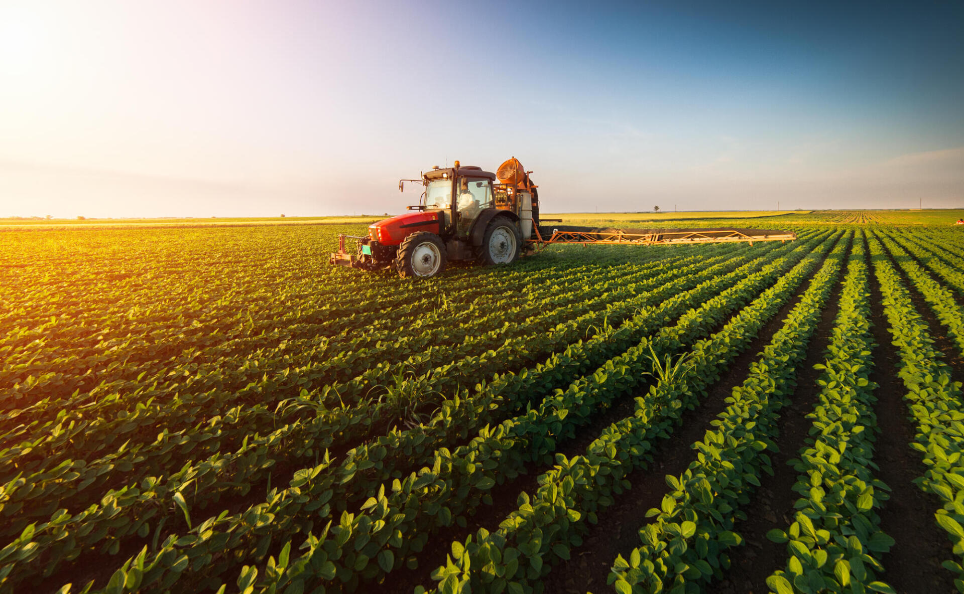 Tractor working on farm land